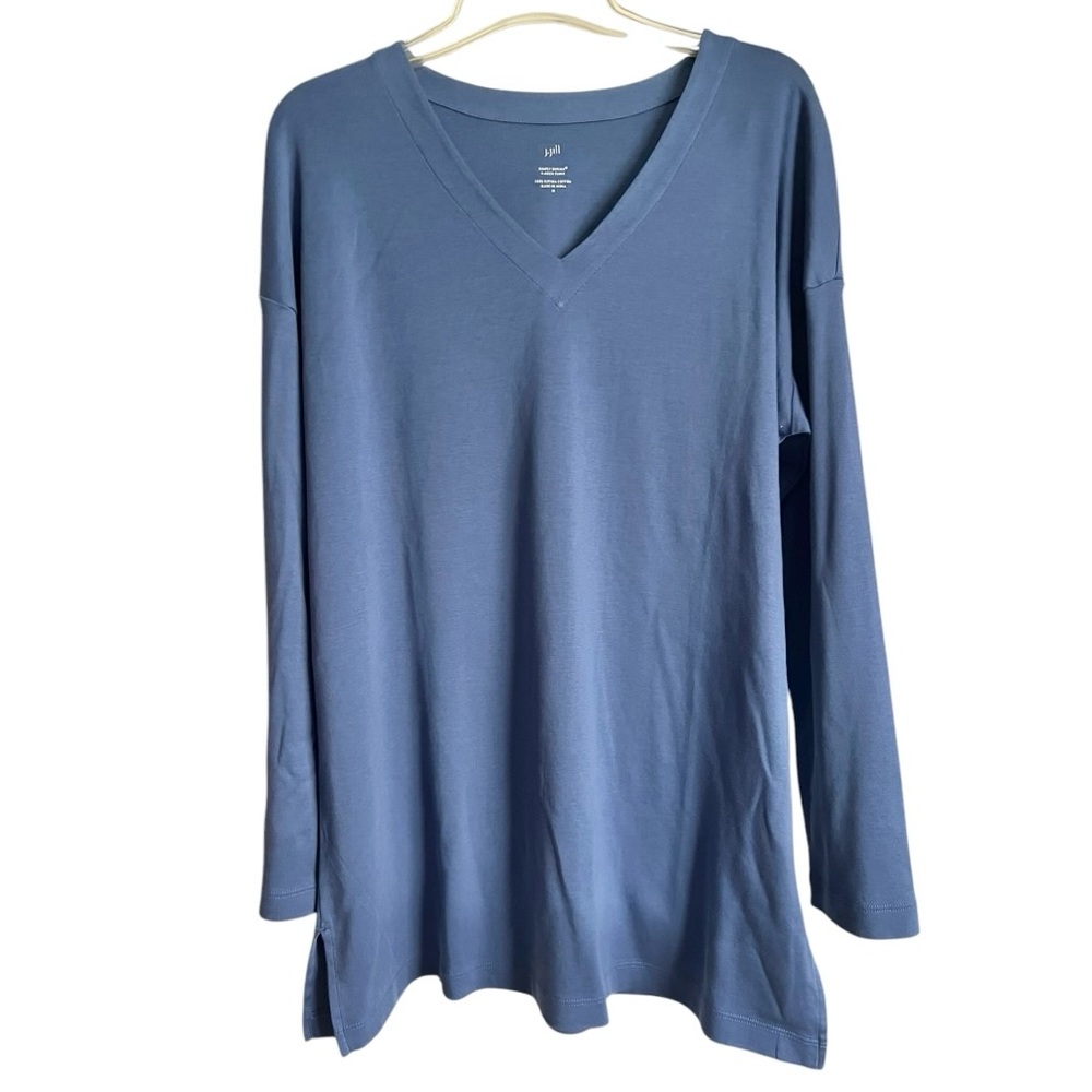 Flattering New J. Jill Blue Knit Tunic Top Sz Medium 100% Cotton Twilight Blue